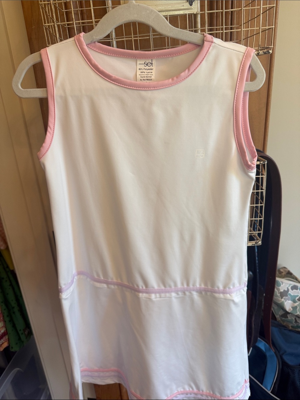 SEL Girls' White Sleeveless Tennis Dress with Pink Trim